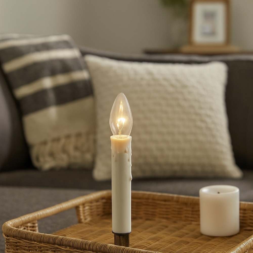 🕯️ Holiday Time 2 Pewter Candle Lamps – Clear Bulbs – Indoor Use